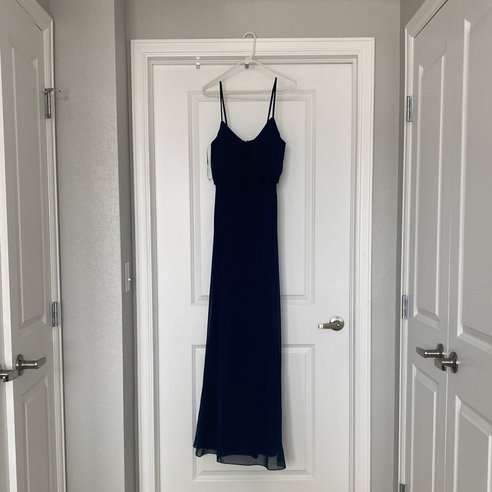 Navy small Birdy Grey bridesmaids dress.